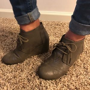 Toms wedge lace up booties